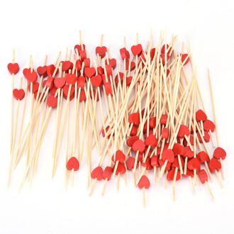 100pcs12cm Party Cake Dessert Salade Groente Sticks Cocktail Tandenstoker Spies Hart Bamboe Voedsel Picks Buffet Cupcake Fruit Vork rood