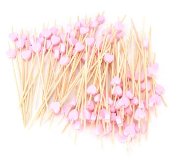 100pcs12cm Party Cake Dessert Salade Groente Sticks Cocktail Tandenstoker Spies Hart Bamboe Voedsel Picks Buffet Cupcake Fruit Vork roze