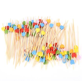 100pcs12cm Party Cake Dessert Salade Groente Sticks Cocktail Tandenstoker Spies Hart Bamboe Voedsel Picks Buffet Cupcake Fruit Vork veelkleurig
