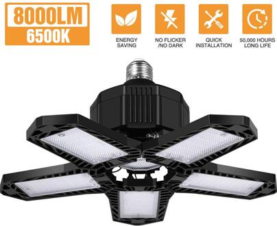100W 180W Led Garage Licht 5 Blad Vervorming Fan Plafondlamp E26 Industriële Lamp Voor Workshop Magazijn 85-265V 1stk zwart 80w
