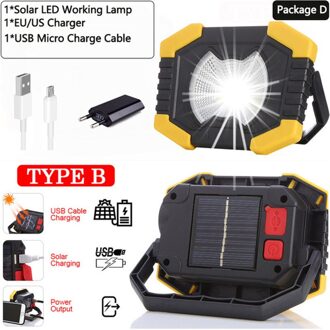 100W Led Zaklamp Solar Verlichting Lamp Spotlight 180 Graden Verstelbare Lantaarns Oplaadbare Camping Lamp Ingebouwde Batterij Package D