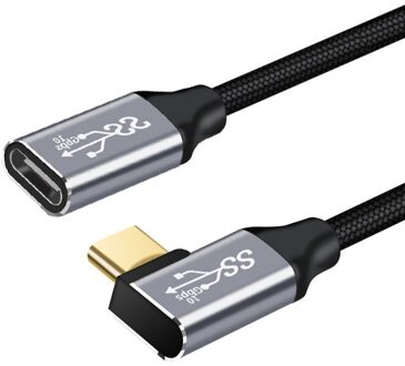 100W Pd 5A Gebogen USB3.1 Type-C Verlengkabel 4K @ 60Hz 10Gbps USB-C Gen 2 Extender Cord Voor Macbook Nintendo Asus Hp Laptop 1M zwart / 1m