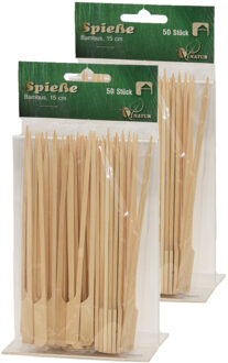 100x Bamboe houten sate prikkers/spiezen 15 cm - prikkers (sate)