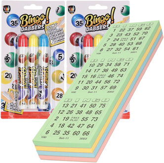 100x Bingokaarten nummers 1-75 inclusief 6x bingostiften