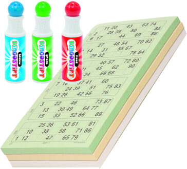 100x Bingokaarten nummers 1-90 inclusief 3x bingostiften