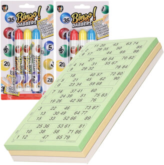 100x Bingokaarten nummers 1-90 inclusief 6x bingostiften