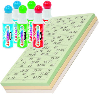 100x Bingokaarten nummers 1-90 inclusief 6x bingostiften