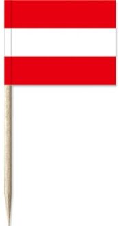 100x Cocktailprikkers Oostenrijk 8 cm vlaggetje landen decoratie - Houten spiesjes met papieren vlaggetje - Wegwerp prikkertjes