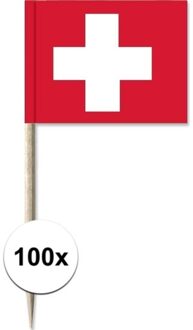 100x Cocktailprikkers Zwitserland 8 cm vlaggetje landen decorati Multi