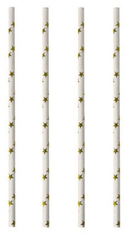 100x Duurzame papieren rietjes met sterren wit/goud 20 cm Multi