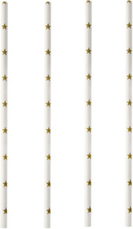 100x Duurzame papieren rietjes wit met gouden sterren - serie Pure