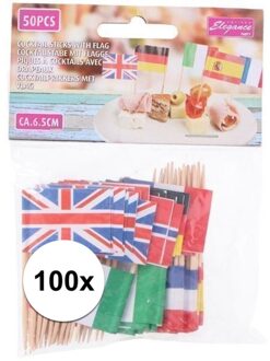 100x Europese landen cocktailprikkers - vlaggetjes prikkers
