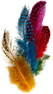 100x Gekleurde parelhoen veren - Vogel decoratie veertjes - hobby veren