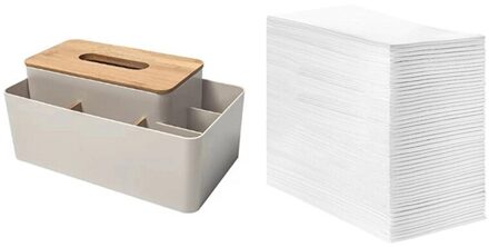 100x Linnen Voelen Gast Handdoeken Wegwerp Doek Zoals Papier Hand Servetten Zachte (Wit) & 1x Tissue Doos Houder
