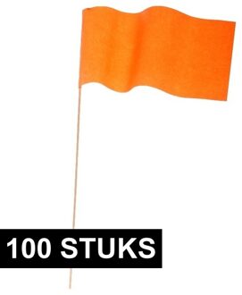 100x Papieren zwaaivlaggetje oranje
