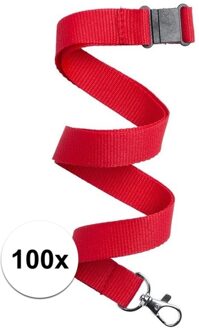 100x Rood keycord/lanyard met karabijnhaak sleutelhanger 50 cm - Polyester keycords/sleutelkoord