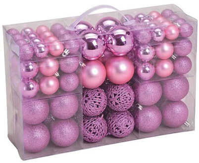 100x Roze kunststof kerstballen 3, 4 en 6 cm