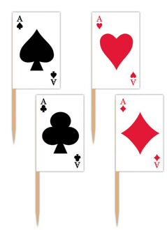 100x stuks Casino speelkaarten thema cocktailprikkers - Feestartikelen Las Vegas/kaartspellen