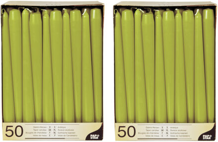 100x stuks dinerkaarsen olijf groen 25 cm