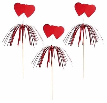 100x stuks hartjes cocktailprikkers van 22 cm - Cocktailprikkers Rood