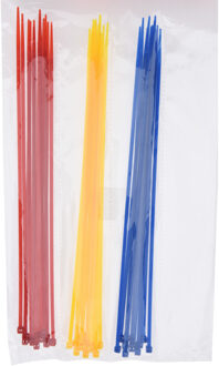 100x stuks kabelbinders / bundelbanden / tiewraps - 25 cm - rood/geel/blauw - bundelbanden - tiewraps / tie ribs / kabelbinders