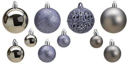 100x stuks kunststof kerstballen grijs 3, 4 en 6 cm - Kerstbal