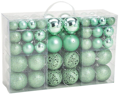 100x stuks kunststof kerstballen mint groen 3, 4 en 6 cm - Kerstbal