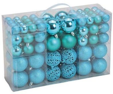 100x stuks kunststof kerstballen turquoise blauw 3, 4 en 6 cm - Kerstbal