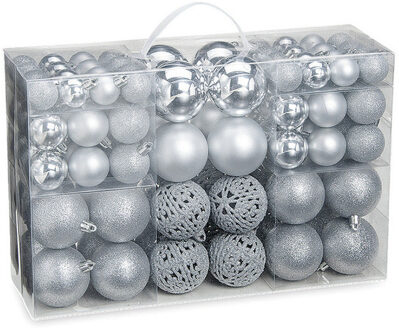 100x stuks kunststof kerstballen zilver 3, 4 en 6 cm