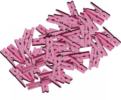 100x stuks mini knijpers roze - 2 cm - Geboorte meisje knijpertjes - Kaartje ophangen kleine knijpertjes