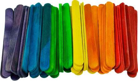 100x stuks muti-color kleur hobby knutselen houtjes/ijslollie stokjes 114 x 10 mm - Houten knutselstokjes