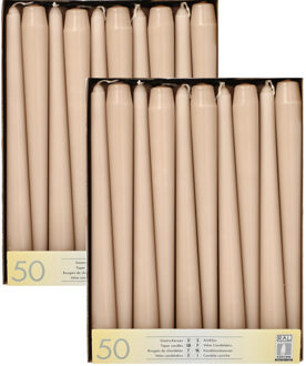 100x stuks Voordeelverpakking dinerkaarsen taupe bruin - 25 cm - 7 branduren