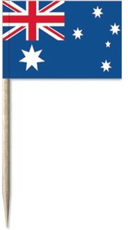 100x Vlaggetjes prikkers Australie 8 cm hout/papier - Cocktailprikkers