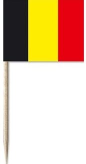 100x Vlaggetjes prikkers Belgie 8 cm hout/papier - Cocktailprikkers