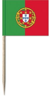 100x Vlaggetjes prikkers Portugal 8 cm hout/papier - Cocktailprikkers