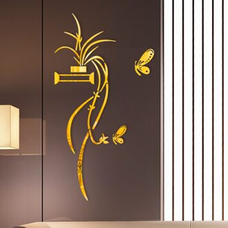 100X33cm Creatieve Moderne Gespiegeld Decoratieve Bloem Sticker Muur Art Acryl Spiegel Muursticker Slaapkamer Secor Kamer Decoratie goud