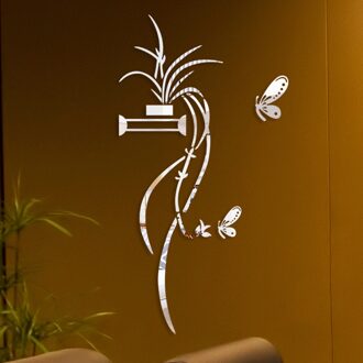 100X33cm Creatieve Moderne Gespiegeld Decoratieve Bloem Sticker Muur Art Acryl Spiegel Muursticker Slaapkamer Secor Kamer Decoratie zilver