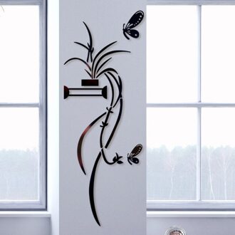 100X33cm Creatieve Moderne Gespiegeld Decoratieve Bloem Sticker Muur Art Acryl Spiegel Muursticker Slaapkamer Secor Kamer Decoratie zwart