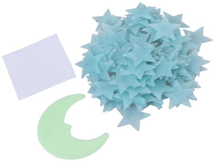 101pcs Star Stickers 3D Gloeiende Maan En Ster Stickers Decoratie 3D Muursticker Slaapkamer Woonkamer Voor Thuis En party lucht-blauw