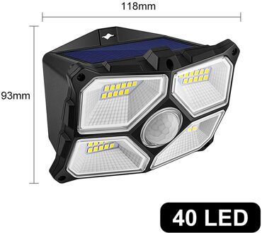 104 Led Outdoor Solar Lamp 3 Modi Pir Bewegingssensor Straat Tuin Lamp IP65 Waterdicht Groothoek Verlichting Binnenplaats Muur licht 40LED-1stk