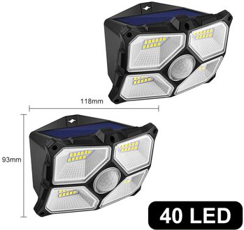 104 Led Outdoor Solar Lamp 3 Modi Pir Bewegingssensor Straat Tuin Lamp IP65 Waterdicht Groothoek Verlichting Binnenplaats Muur licht 40LED-2stk