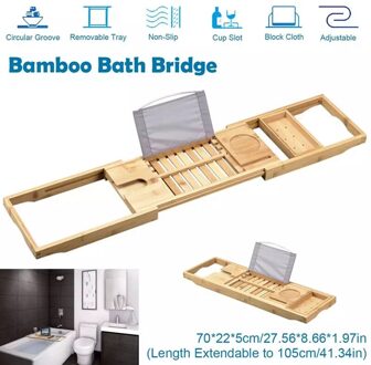 105Cm Badkamer Bamboe Bad Bad Plank Brug Bad Caddy Tray Rack Intrekbare Wijnglas Boek Houder Bad Rack