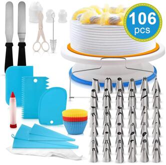 106 Pcs Multifunctionele Cake Decorating Kit Taart Draaitafel Sets Gebak Buis Fondant Diy Tool Dessert Keuken Bakken Gebak supply