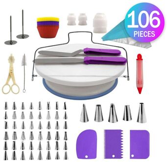 106Pcs Set Taart Draaitafel Set Multifunctionele Cake Decorating Kit Gebak Buis Fondant Party Keuken Dessert Bakken Levert