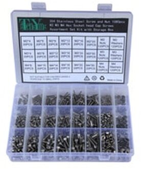 1080 pcs M2 M3 M4 Hex Socket Schroeven Rvs Bolkop Bouten Moeren Assortiment Kit Set Met Sterke Anti -oxidatie Vermogen
