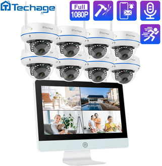 1080P 2MP 8CH Wireless CCTV Security System H.265 12 Inch LCD Screen NVR Dome Indoor Audio WIFI IP Camera Video Surveillance Set