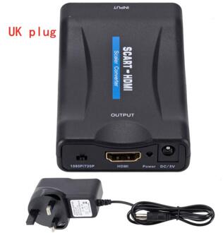 1080P-Compatibel Scart Video Audio Upscale Converter Av Signaal Adapter Hd Ontvanger Voor Dvd Us/Eu power Plug Originele Doos UK Converter