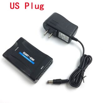 1080P-Compatibel Scart Video Audio Upscale Converter Av Signaal Adapter Hd Ontvanger Voor Dvd Us/Eu power Plug Originele Doos US Converter
