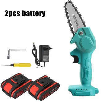 1080W 88V 4 Inch Mini Electric Saw For Garden Logging Cutter With Battery groen 2 accu EU