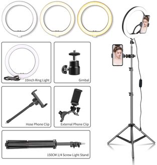 10Inch/26Cm Led Selfie Ring Licht Met Statief Dimbare Ring Lamp Fotografie Met Telefoon Holderfor Make-Up Professionele ring Licht SH-HXD-10-18